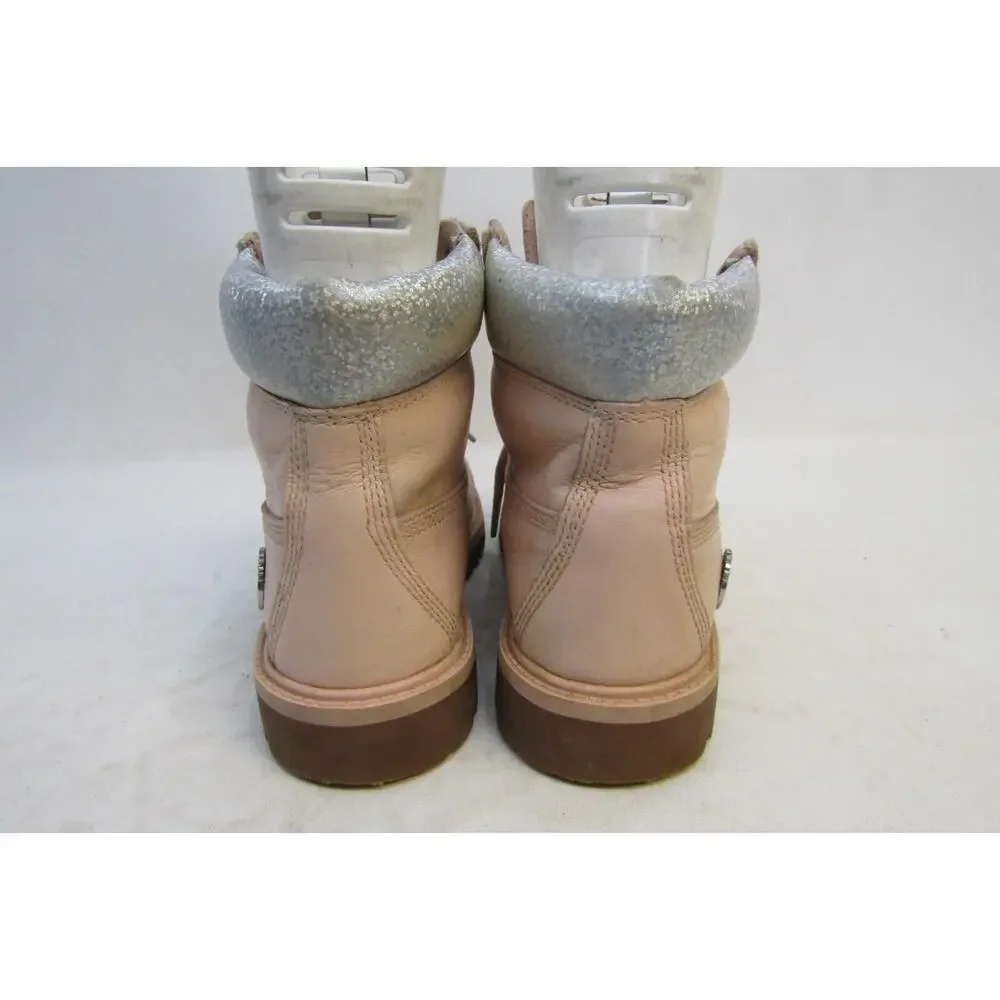 Timberland Youth Size 4 M Pink Leather Glitter Lace Up Ankle Casual Boots